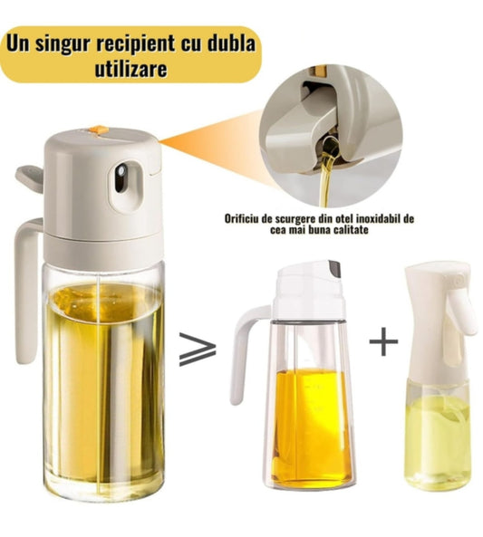 Sticlă dispenser ulei și oțet, 630 ml, design modern, capacitate de pulverizare și curgere